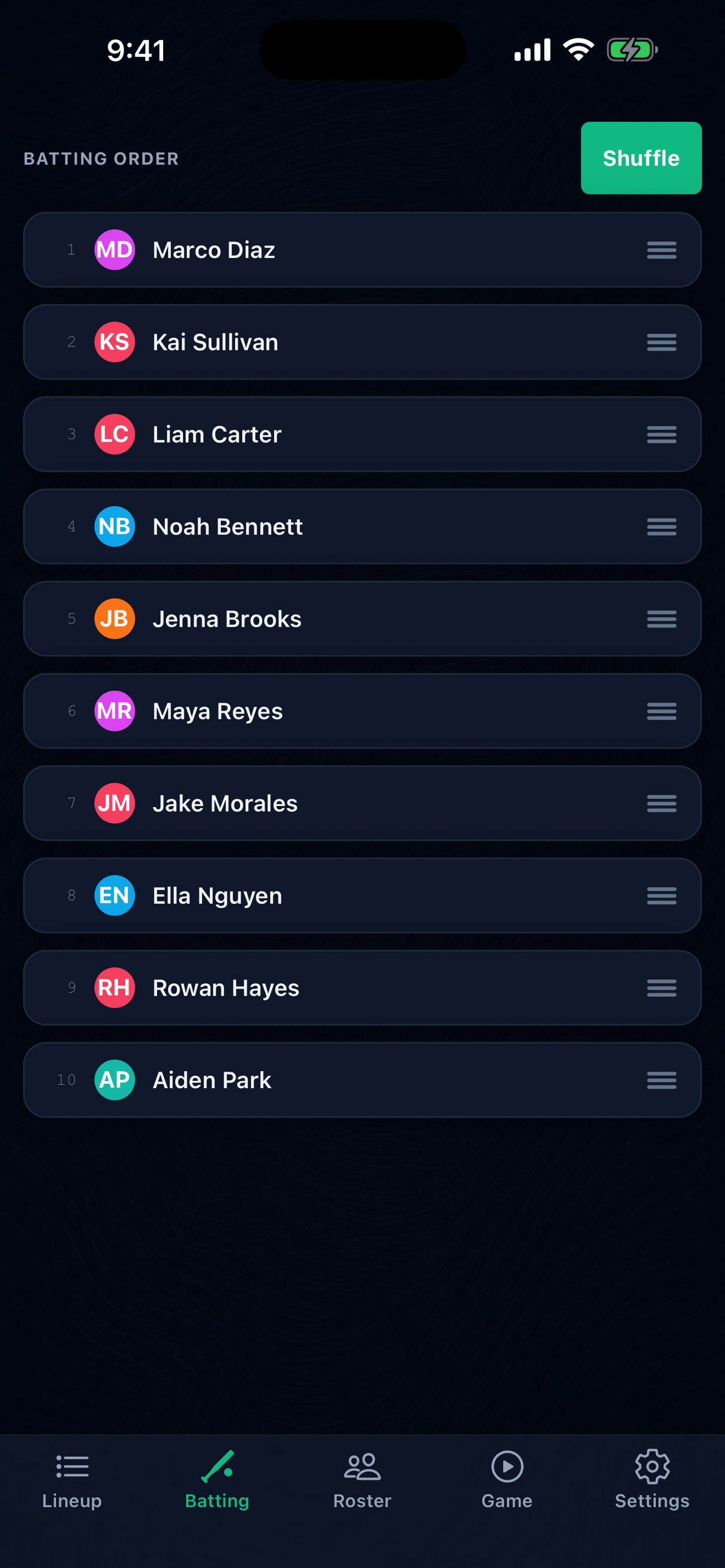 Editable batting order